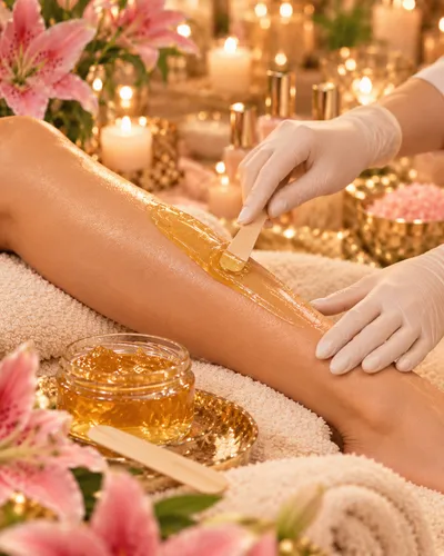Sugaring mit Zuckerpaste am Bein